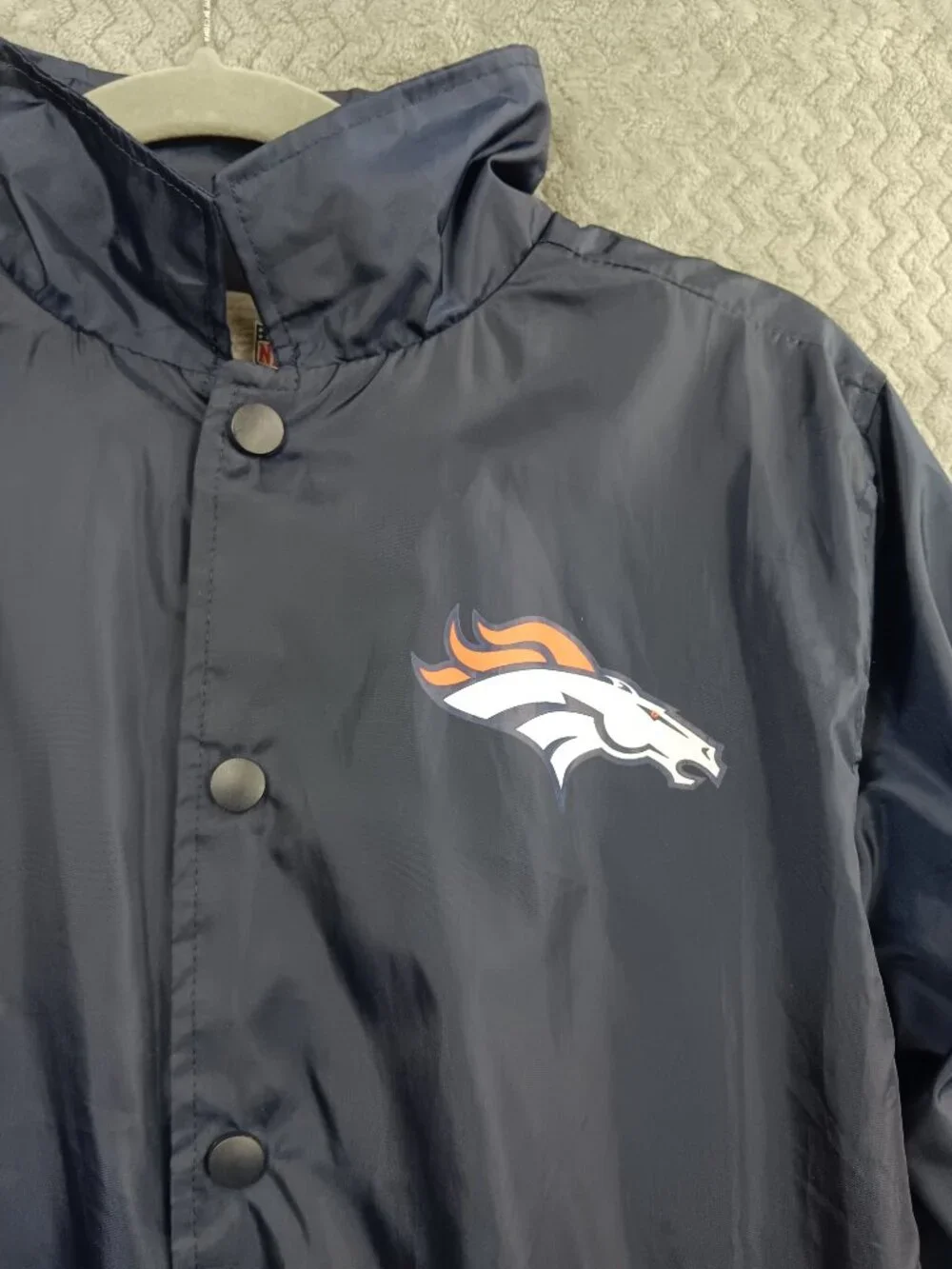 DENVER BRONCOS Bravo Coach Jacket NFL Snap Button Navy Windbreaker Jacket 14/16